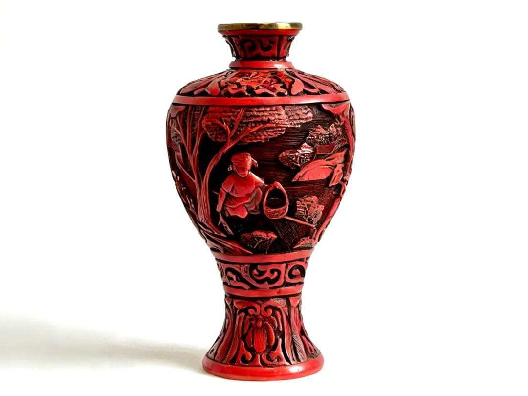 堆朱　中国美術　花瓶　文化大革命　骨董品　民俗　労働者　銅　時代物　民家蔵出し