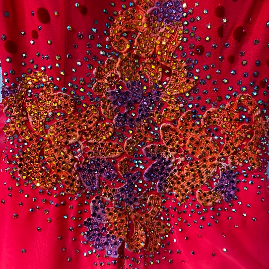 社交ダンスドレス ★ロビンフット製★朱色 6層スカート 競技用 使用3回