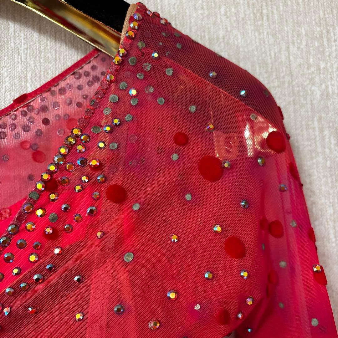 社交ダンスドレス ★ロビンフット製★朱色 6層スカート 競技用 使用3回