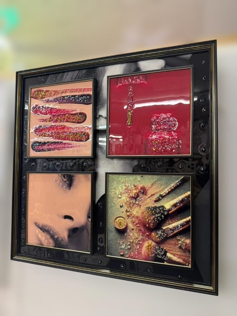アートパネル　水晶絵　レッド　コスメ　ピンク　美容　キラキラ　赤　壁掛け　額