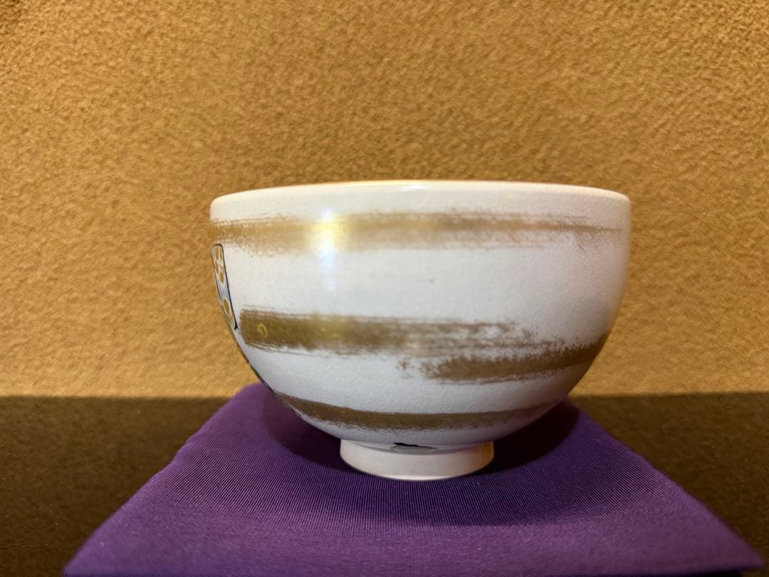 九谷焼　大根草路　色絵立雛　茶碗　共箱