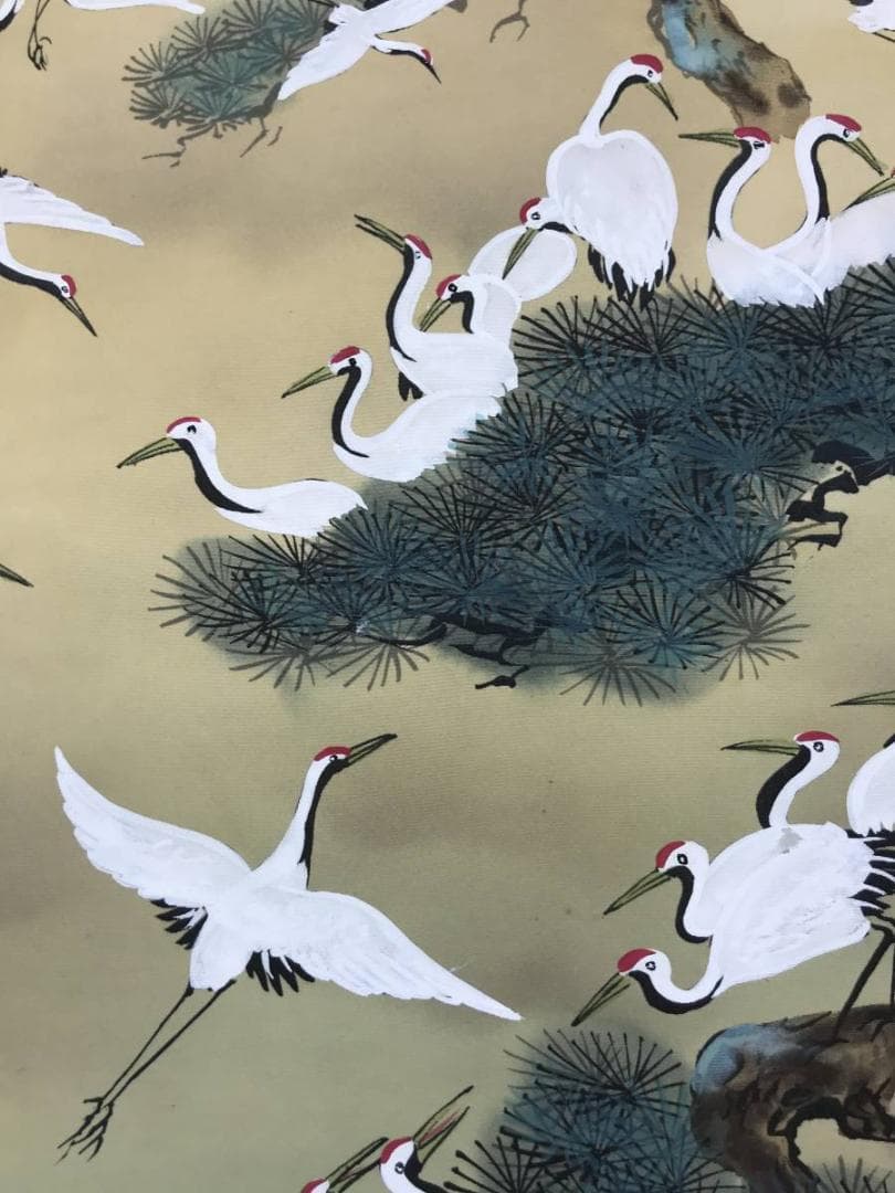 【真作】玉峰/百鶴蓬莱山図/祝事山水図/掛軸/名家伝来/AC-57