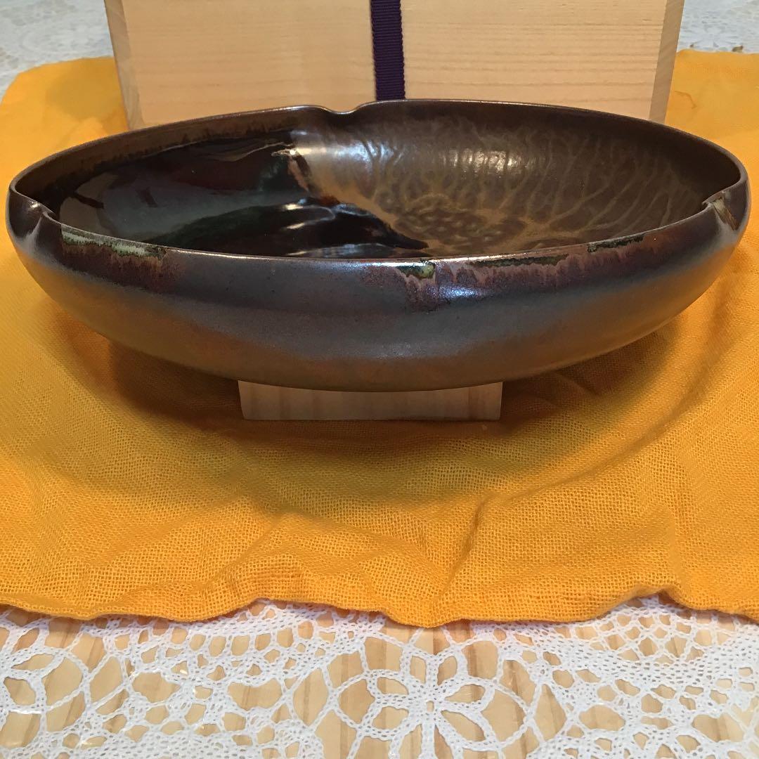 茶道具 菓子噐 高取掛分皿 鬼丸雪山窯 初代 鬼丸雪山 作 Ｎ147KT