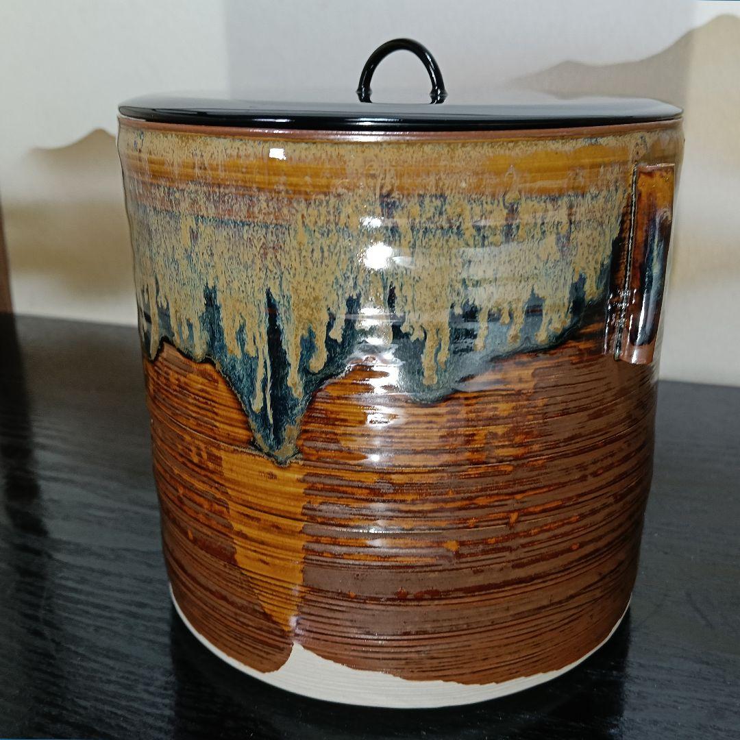 AN81 高取 亀井楽山造 鵬雲斎書付 管耳 水指 陶歴 共箱外箱未使用