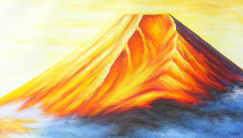 絵画 油絵 作者不詳 肉筆油絵 風景画 赤富士