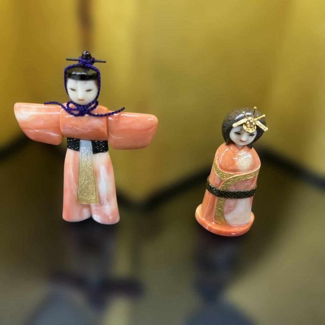 前川泰山作 ひな人形 雛人形「寿雅」珊瑚置物 箱付き