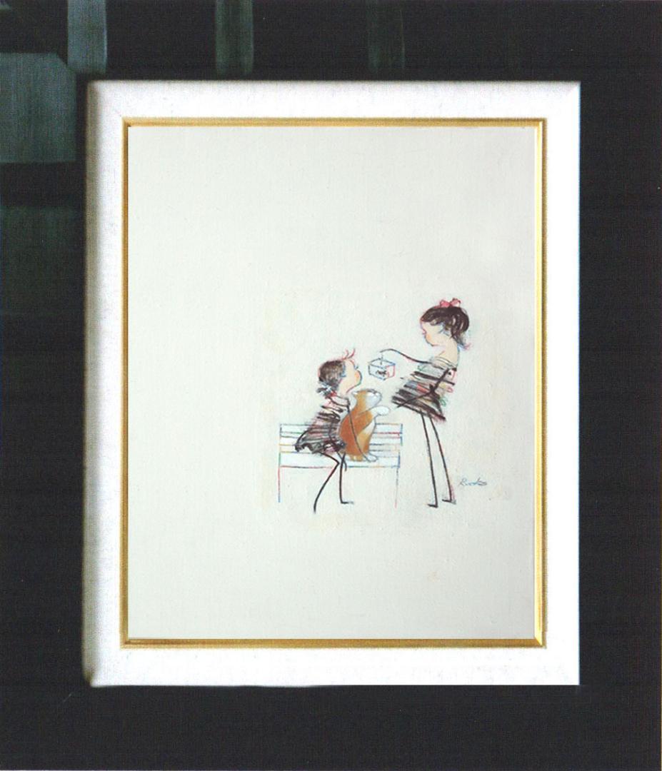 油絵 菅家令子 絵 絵画 インテリア F4-030219 可愛い子猫と女の子