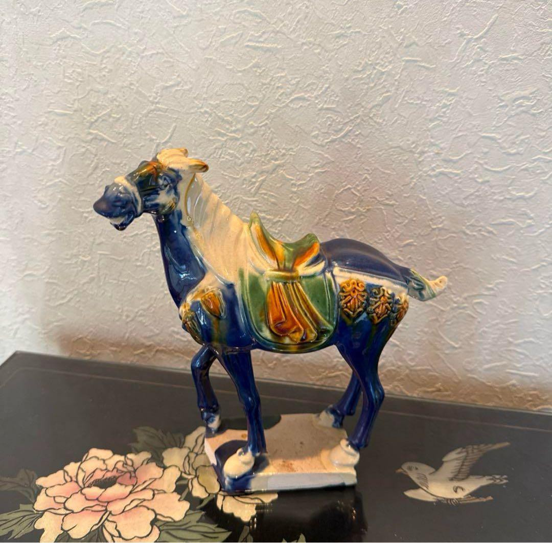 陶器製馬の置物 4体セット中国洛陽美術陶器 唐 三彩 馬置物・人形