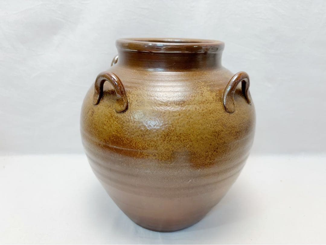 ほぼ未使用 茶道具 陶峰作 備前 茶壺 飾り壺 飾網紐付 陶印 陶印 共箱