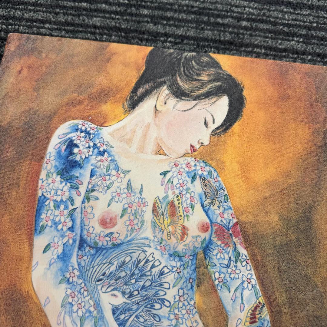 鳳凰美人刺青画　美人版画　龍泉 リュウセン 在銘 艶絵 額油絵二枚