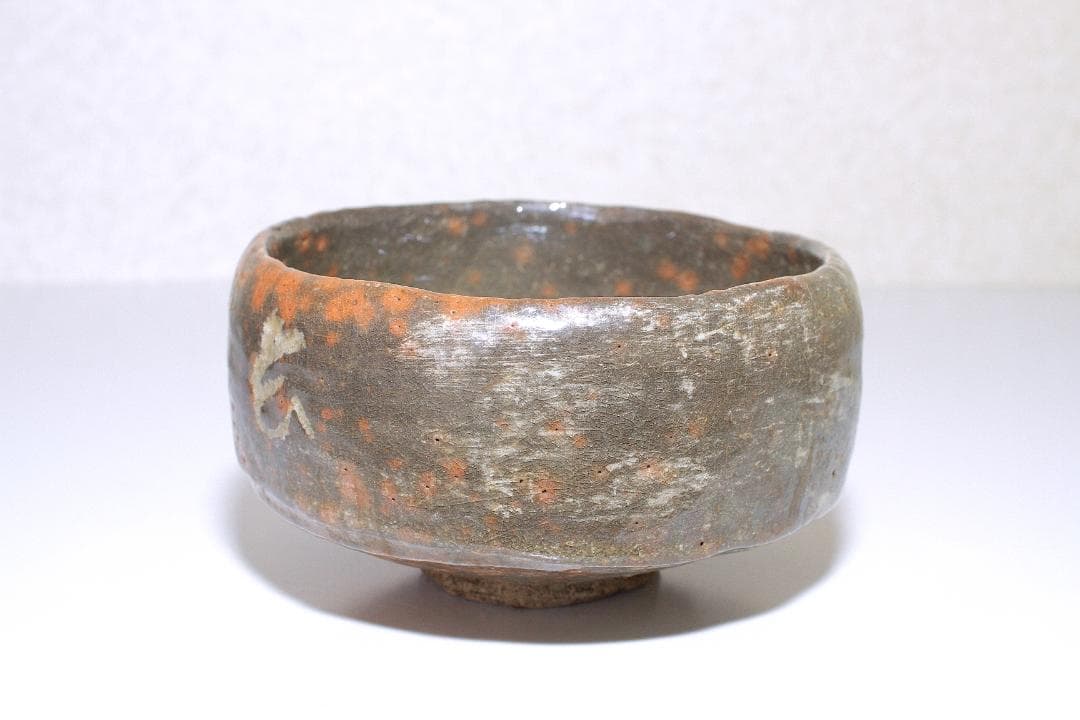 津島焼 赤楽茶碗 [雅風軒 伊藤才叟(1886-1977)] [服部擔風筆]