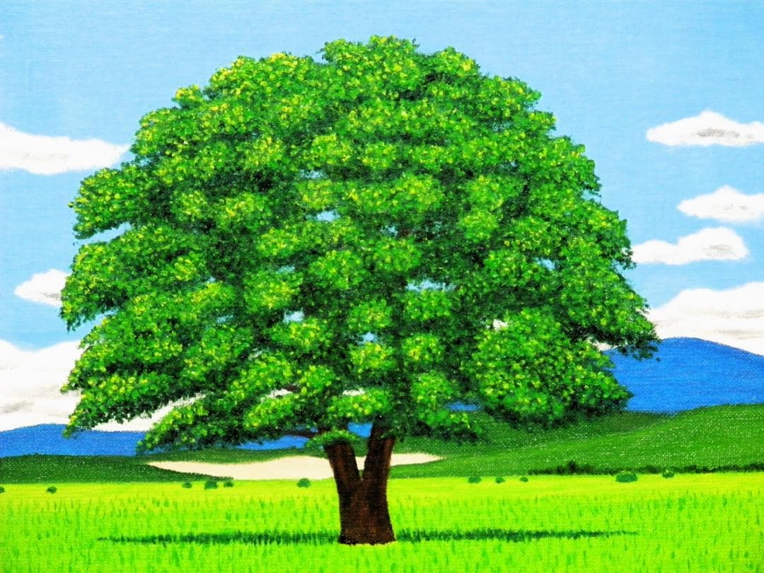 ★北海道・豊頃町ハルニレノ大木・肉筆油彩画・F6