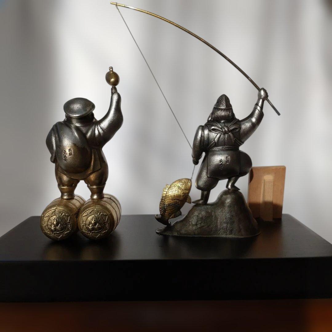 初代 武比古作　純銀 大黒天 恵比須　インテリア 縁起物 刻印有り 箱・説明書付