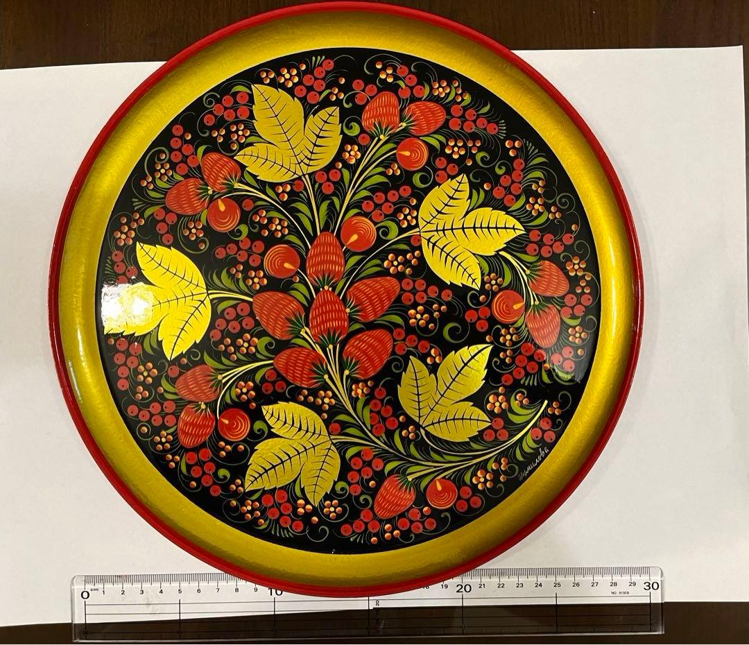 ロシア伝統工芸品　ホフロマ塗り　大皿　お椀2個セット