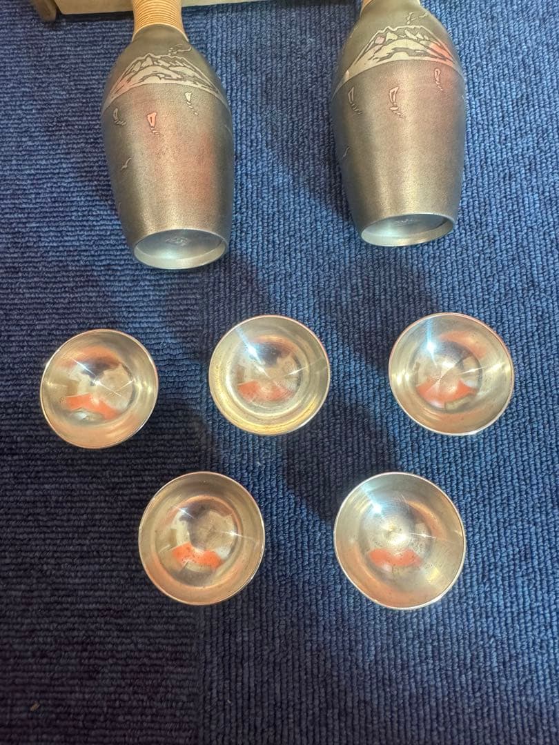 2041 薩摩焼　錫器　朝日堂　酒器セット　徳利2客　猪口5客