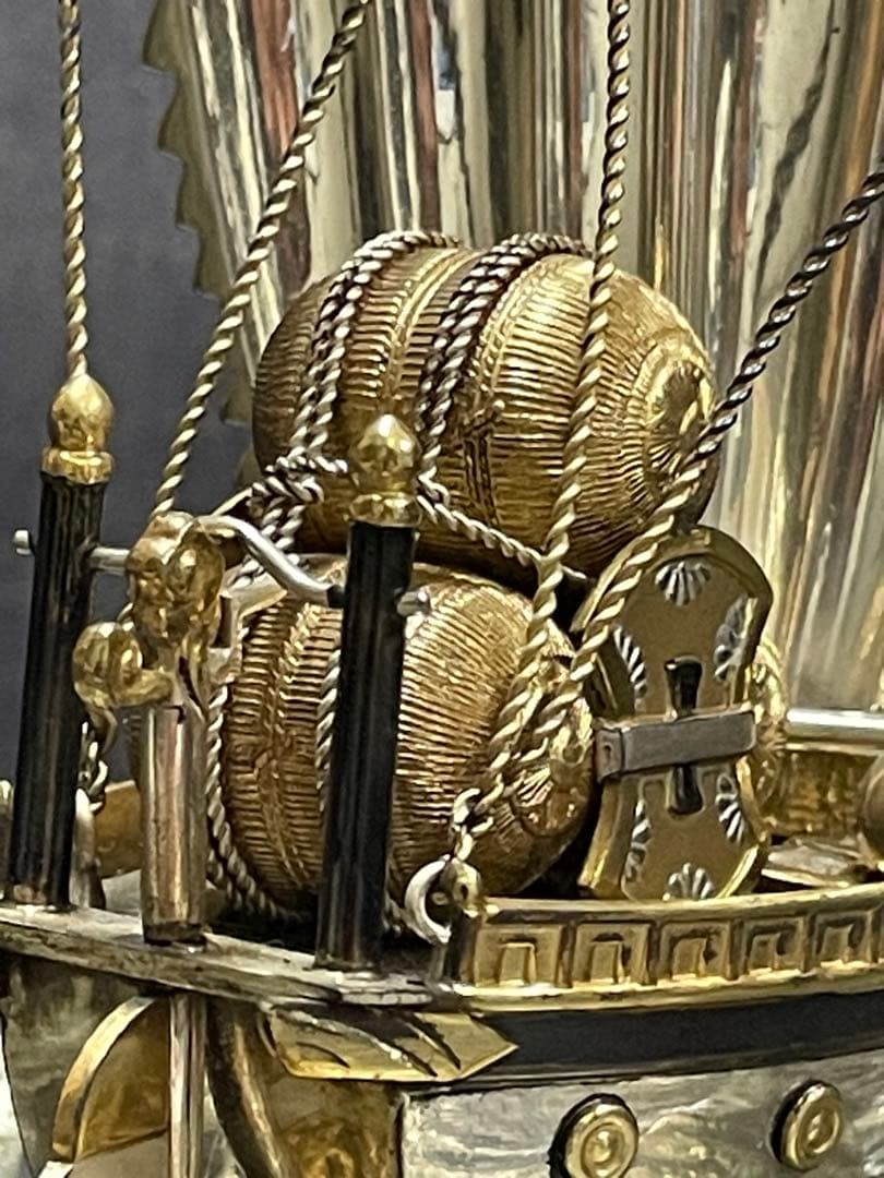 銀製　宝船　金属製船形彫刻