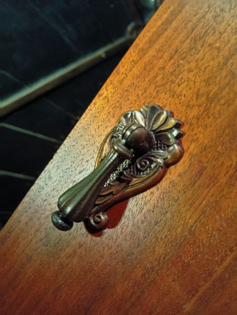 1960's　チーク材　突板　カッパーハンドル　ウッド　レコード　キャビネット