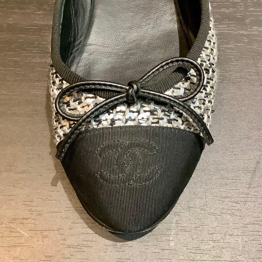 シャネル CHANEL 20A ココマーク リボン ツイード バレリーナ