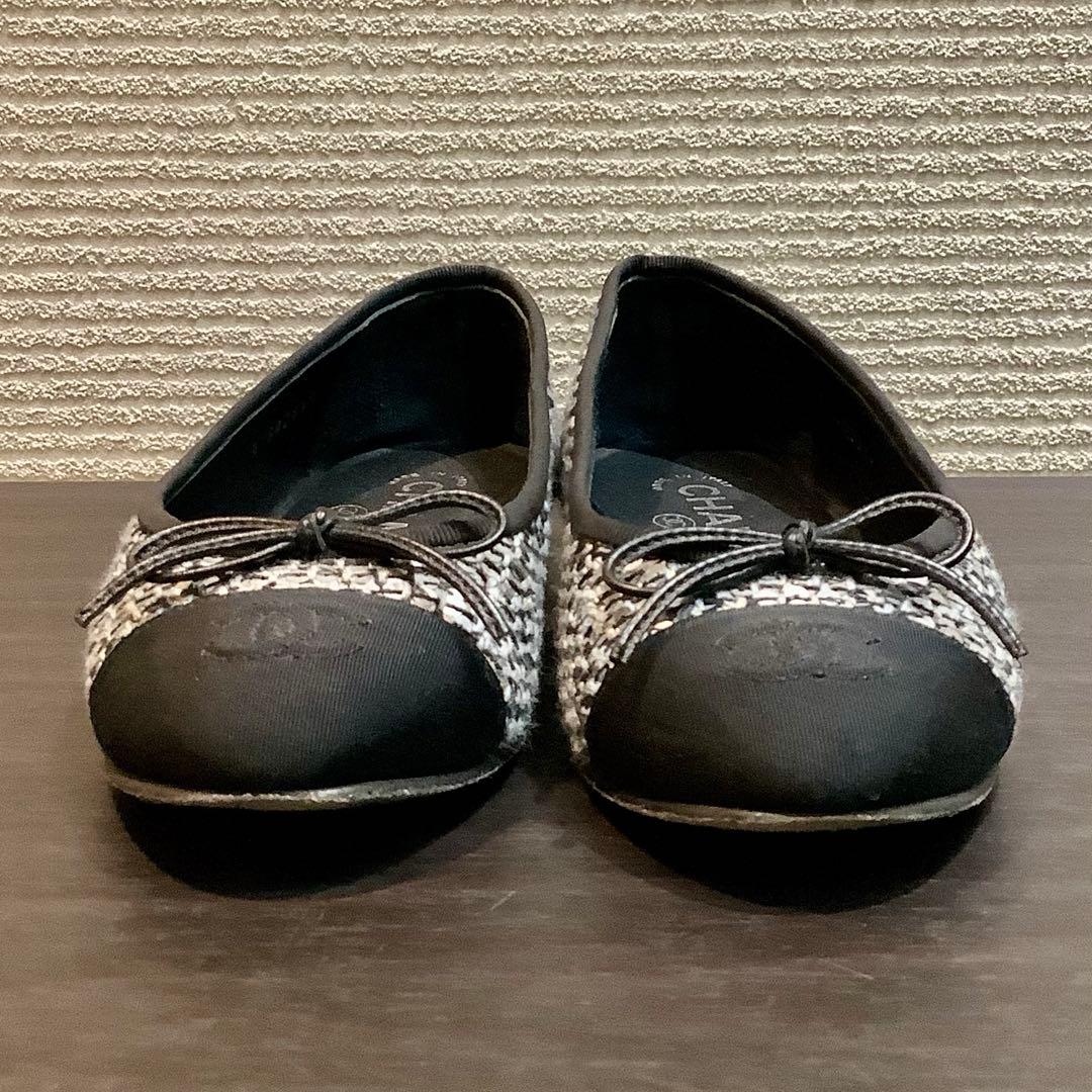 シャネル CHANEL 20A ココマーク リボン ツイード バレリーナ