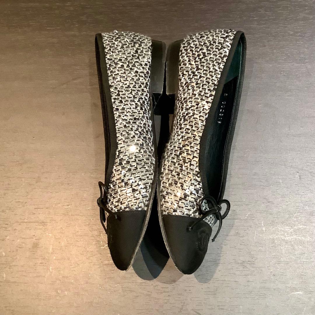 シャネル CHANEL 20A ココマーク リボン ツイード バレリーナ