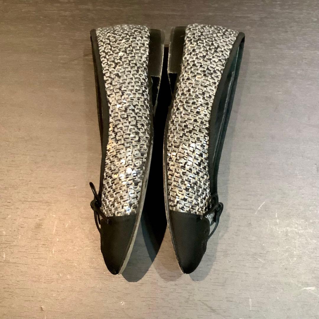 シャネル CHANEL 20A ココマーク リボン ツイード バレリーナ