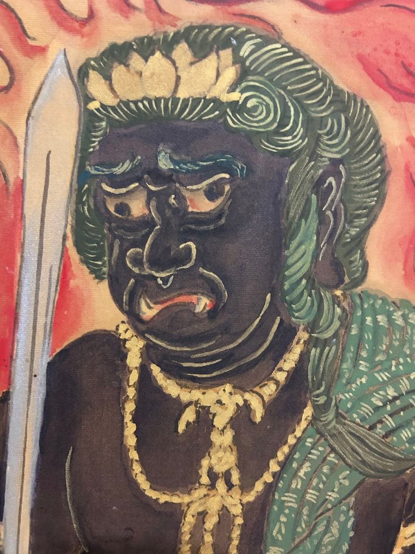 希少品・額装付 不動明王 仏画 アンティーク 130cm×60cm 開運・魔除け