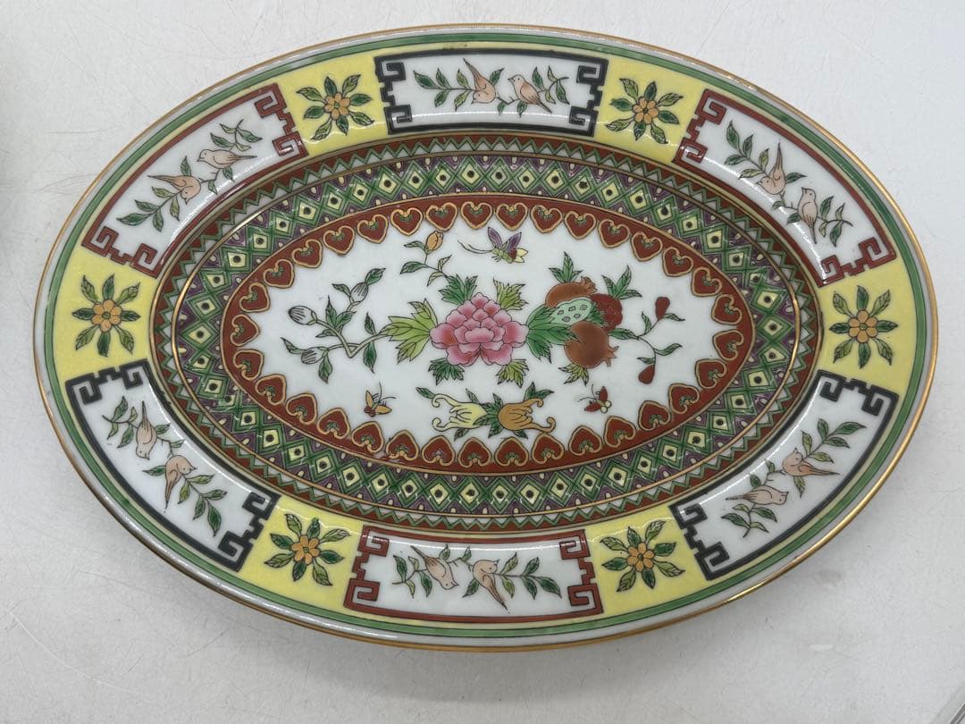 中国　1970年代　景徳鎮製　粉彩花果紋楕円形お皿2点&鉢1点　送料込み0104