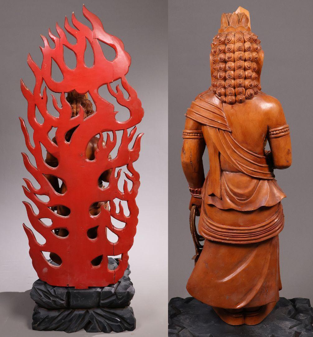 【MA827】仏教美術 木造 不動明王立像 全高68cm 仏像 彫刻 木彫 寺院