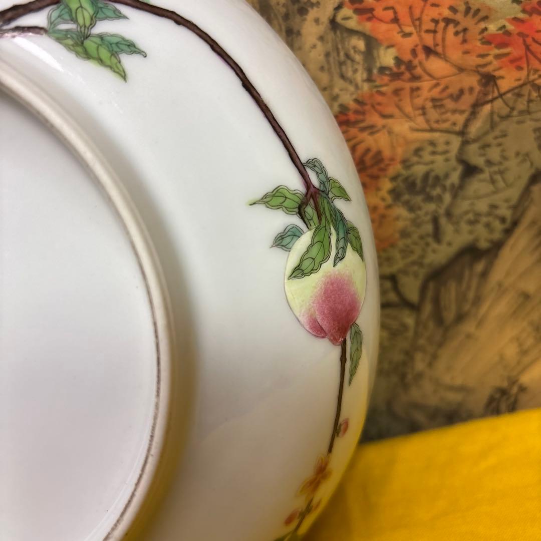 中国美術 　壽桃 皿 清時代