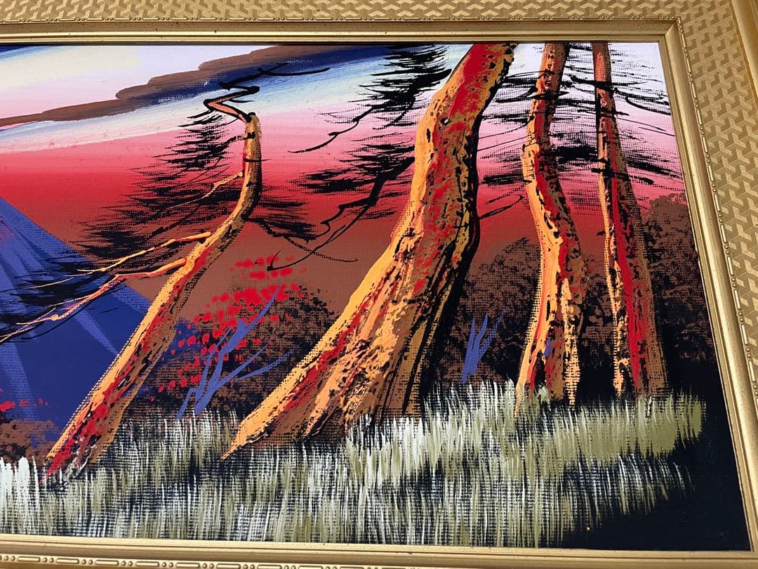 赤富士 肉筆 特製 立体 絵画 富士山 油彩画 額 縁起物 アート　洗月