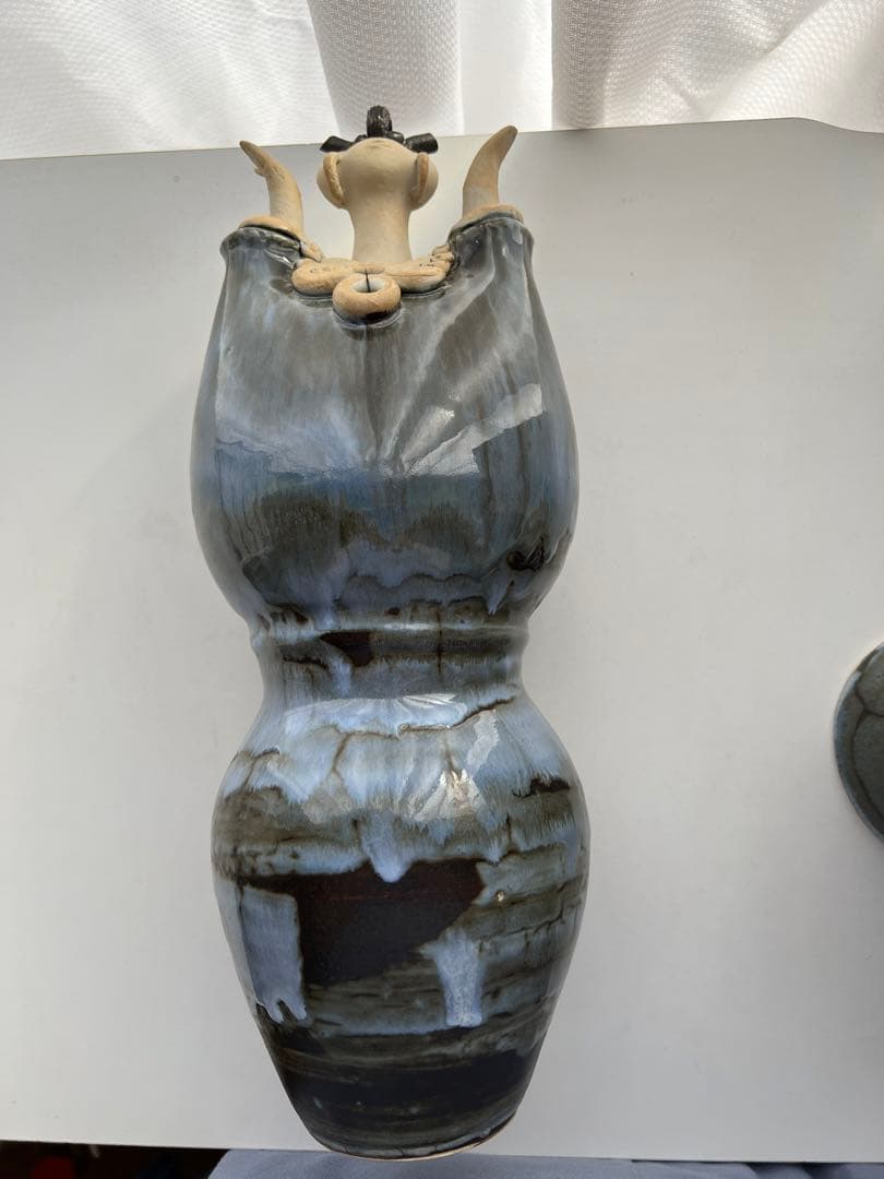 【美品】森元青芳 砥部焼　壺人形　青芳窯　念ずれば花ひらく