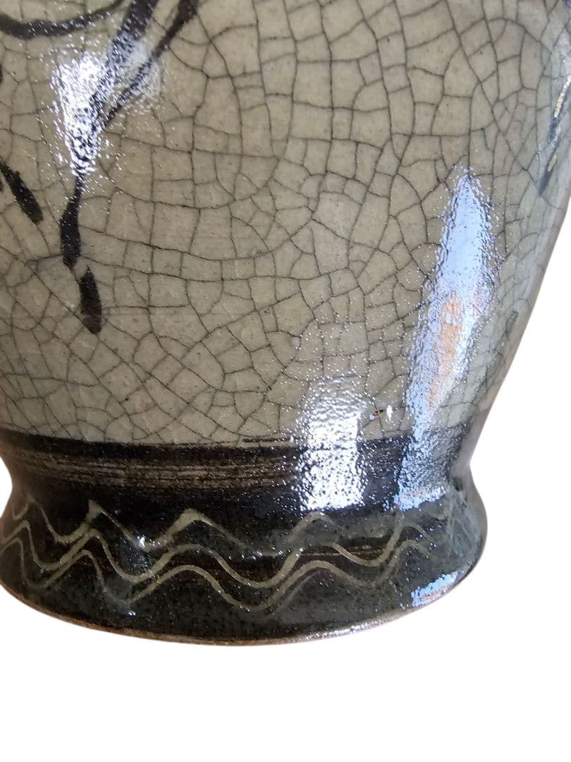 相馬焼 花瓶 花器 壺 陶芸 金彩 馬 双馬 高さ約28.5cm 骨董