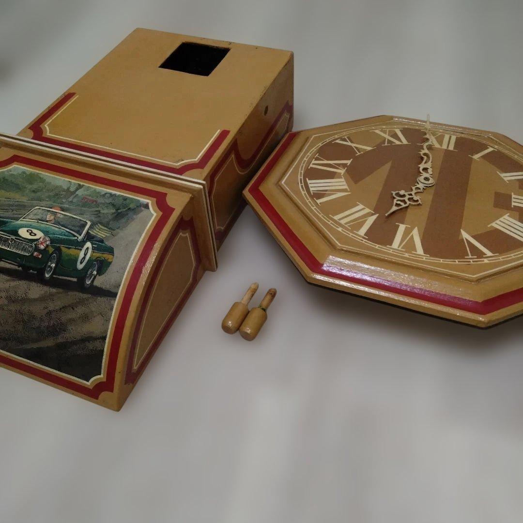 アンティーク風八角形木製時計（不動品）※絵柄　mg midget　※文字盤にmg