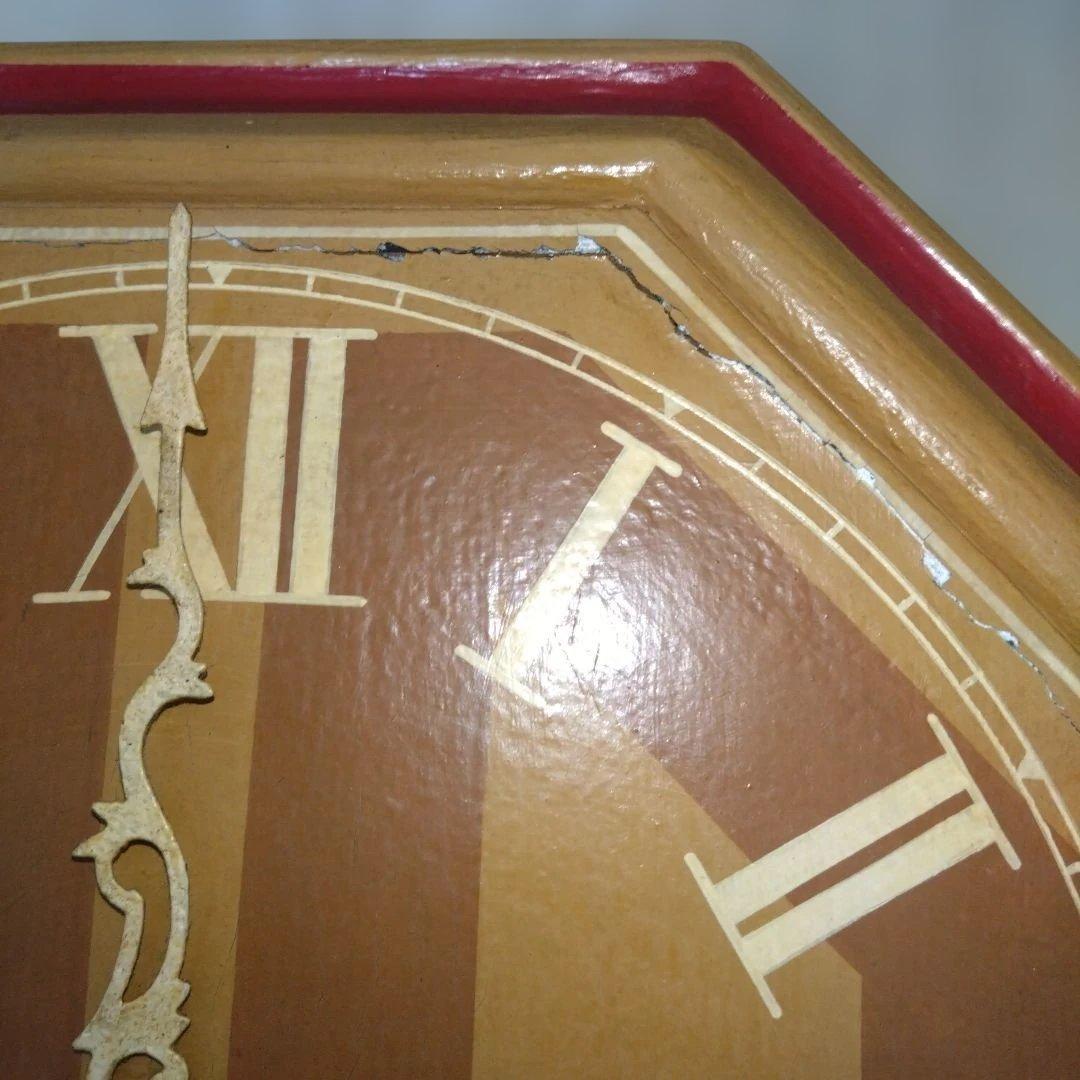 アンティーク風八角形木製時計（不動品）※絵柄　mg midget　※文字盤にmg