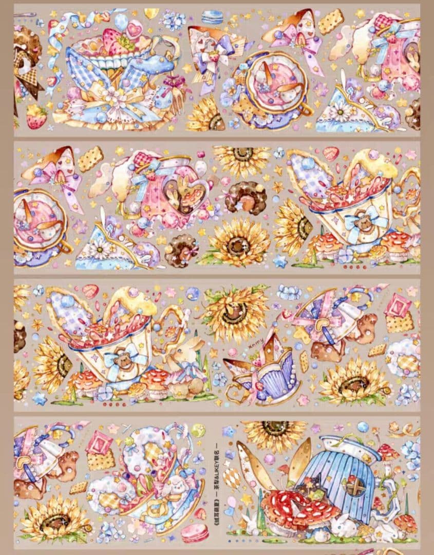 巻売 488★ 海外 マスキングテープ マステ PET 装飾 動物 紅茶 虹光