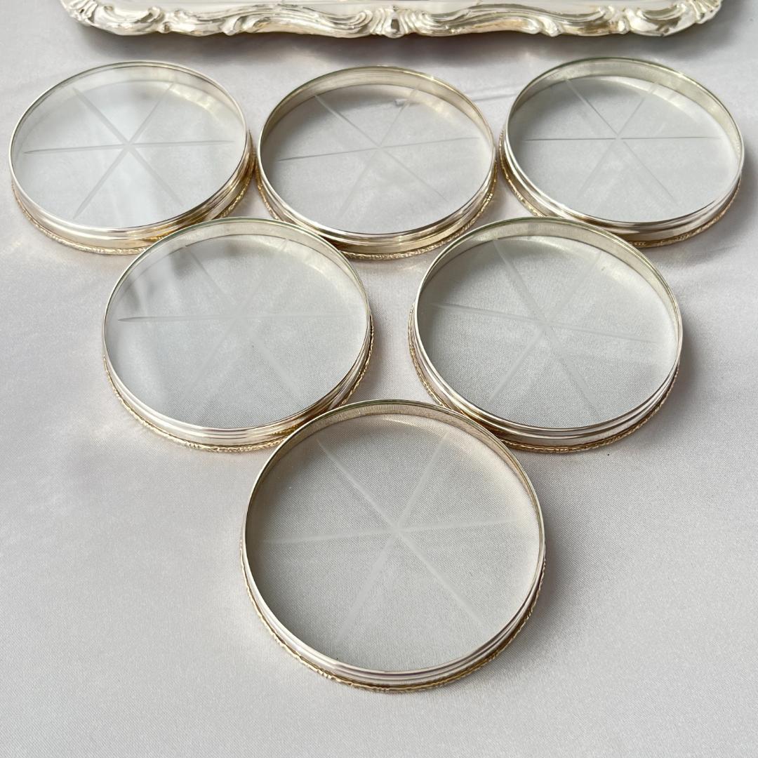 【Lunt】【純銀 / ガラス】ワイングラスコースター 6枚 スターリング