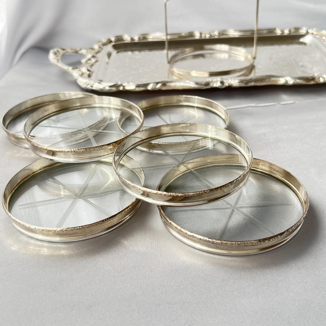 【Lunt】【純銀 / ガラス】ワイングラスコースター 6枚 スターリング