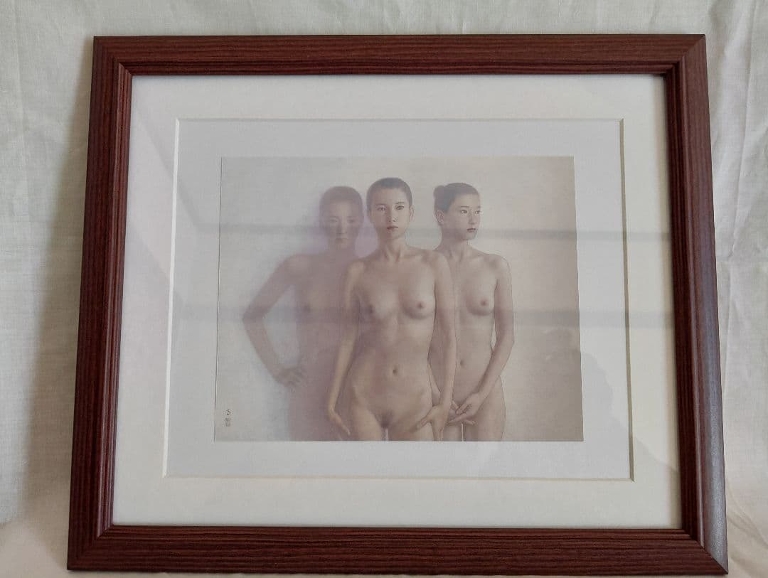高塚省吾 「三人の曙」人物画 三人の女性 ブラウンフレーム