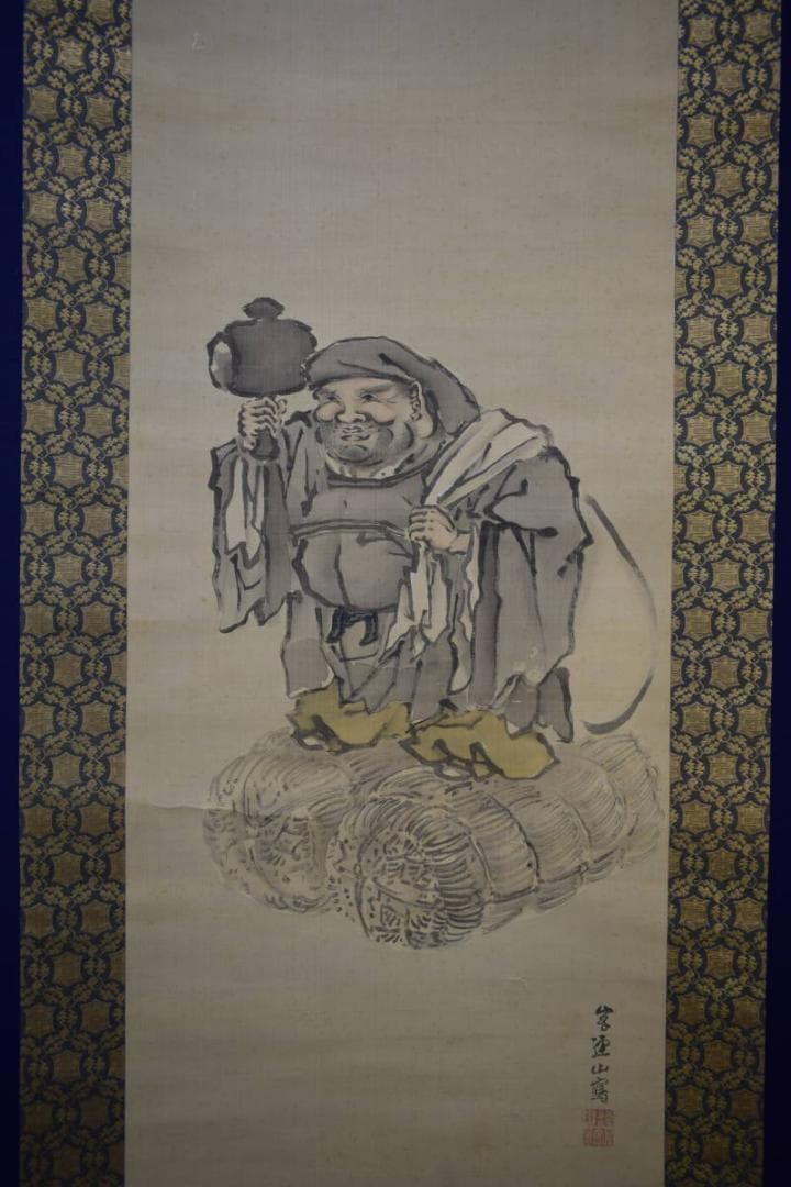 真作/岸連山/大黒図/絹表装/布袋屋掛軸HI-104