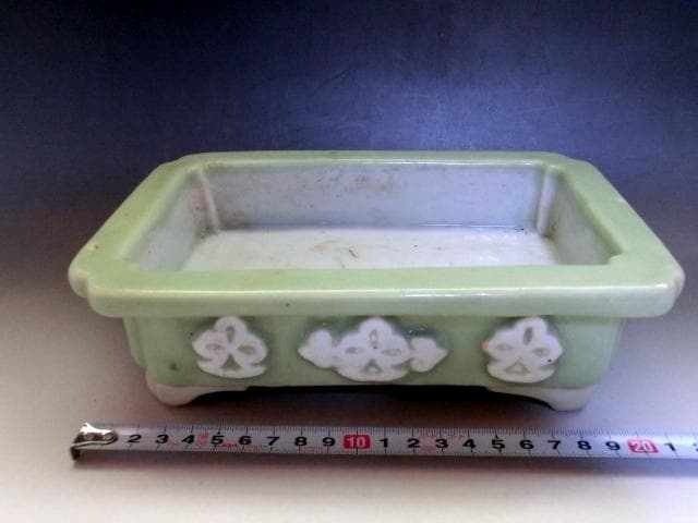 植木鉢■長方水盤 古青磁 古い四角鉢 古玩 唐物 中国 古美術 時代物 骨董品■