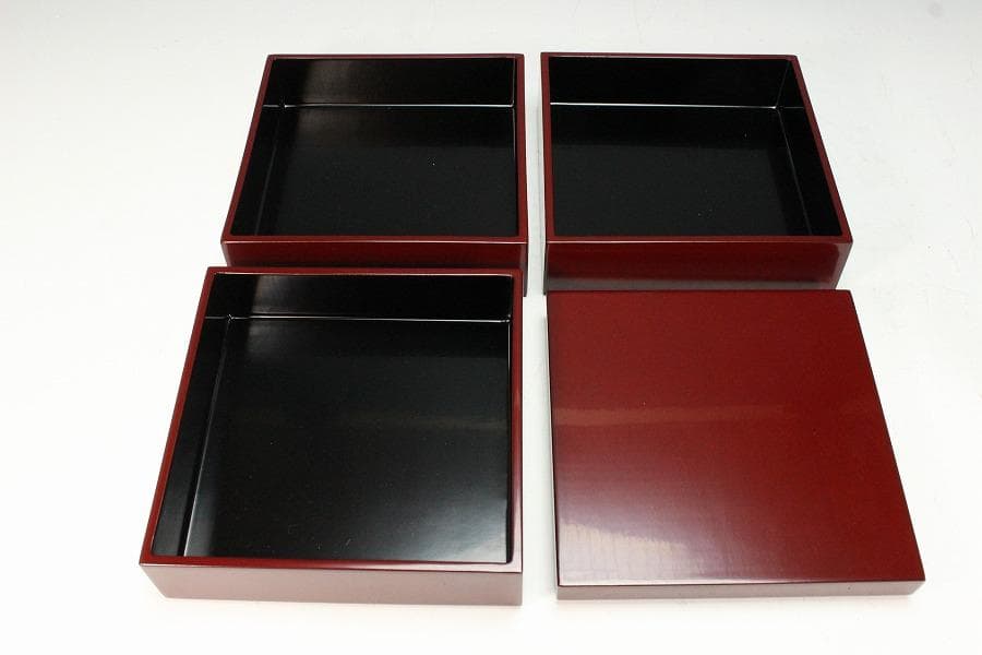 漆器 瓢窓 三段重 手提げ器 二段蓋物 弁当 一対 月見 正月(K-XA770)