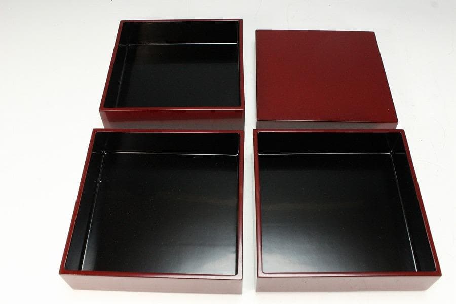 漆器 瓢窓 三段重 手提げ器 二段蓋物 弁当 一対 月見 正月(K-XA770)
