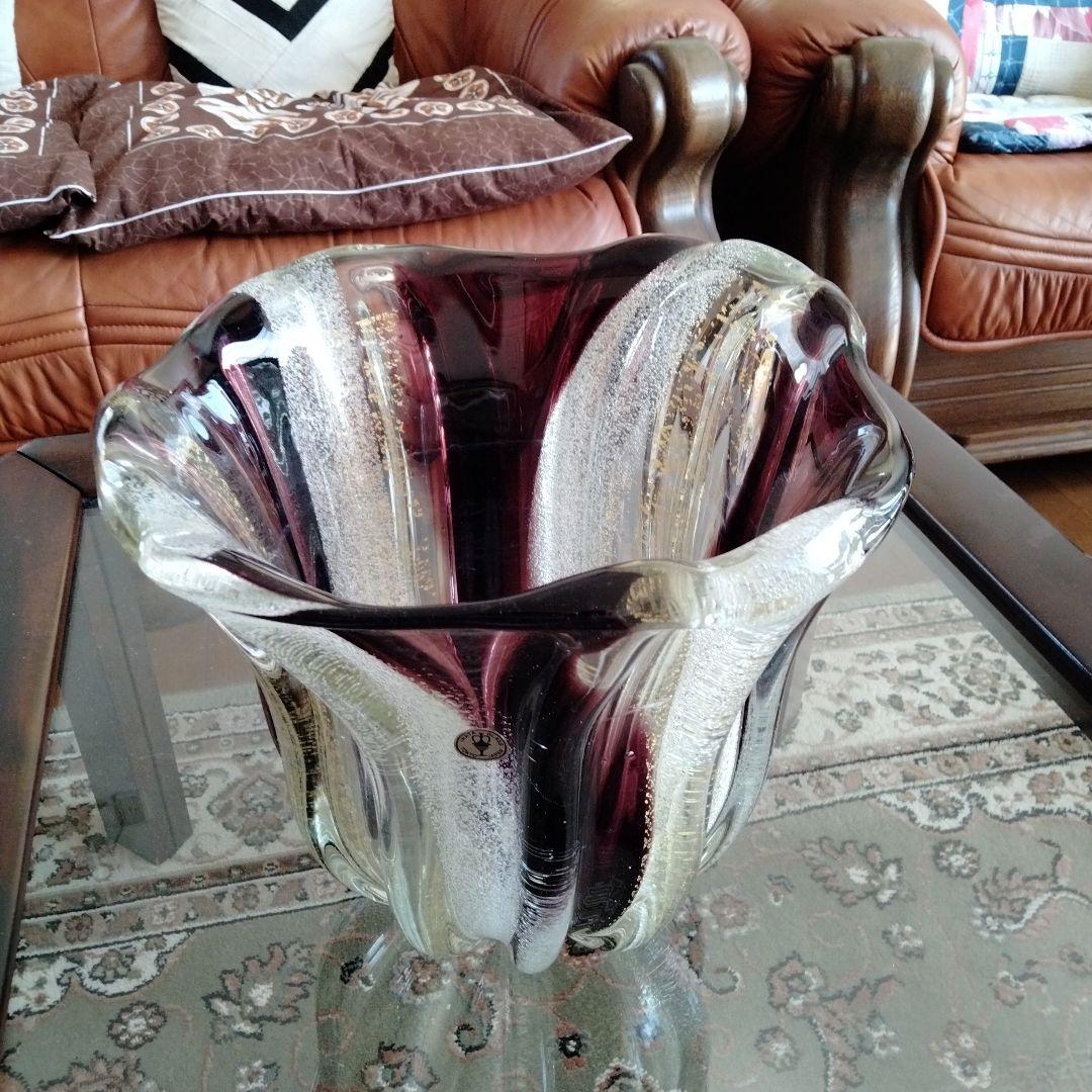 高級芸術名作 日本製ガラス大花瓶 美しい硝子細工大き目サイズ硝子芸術品
