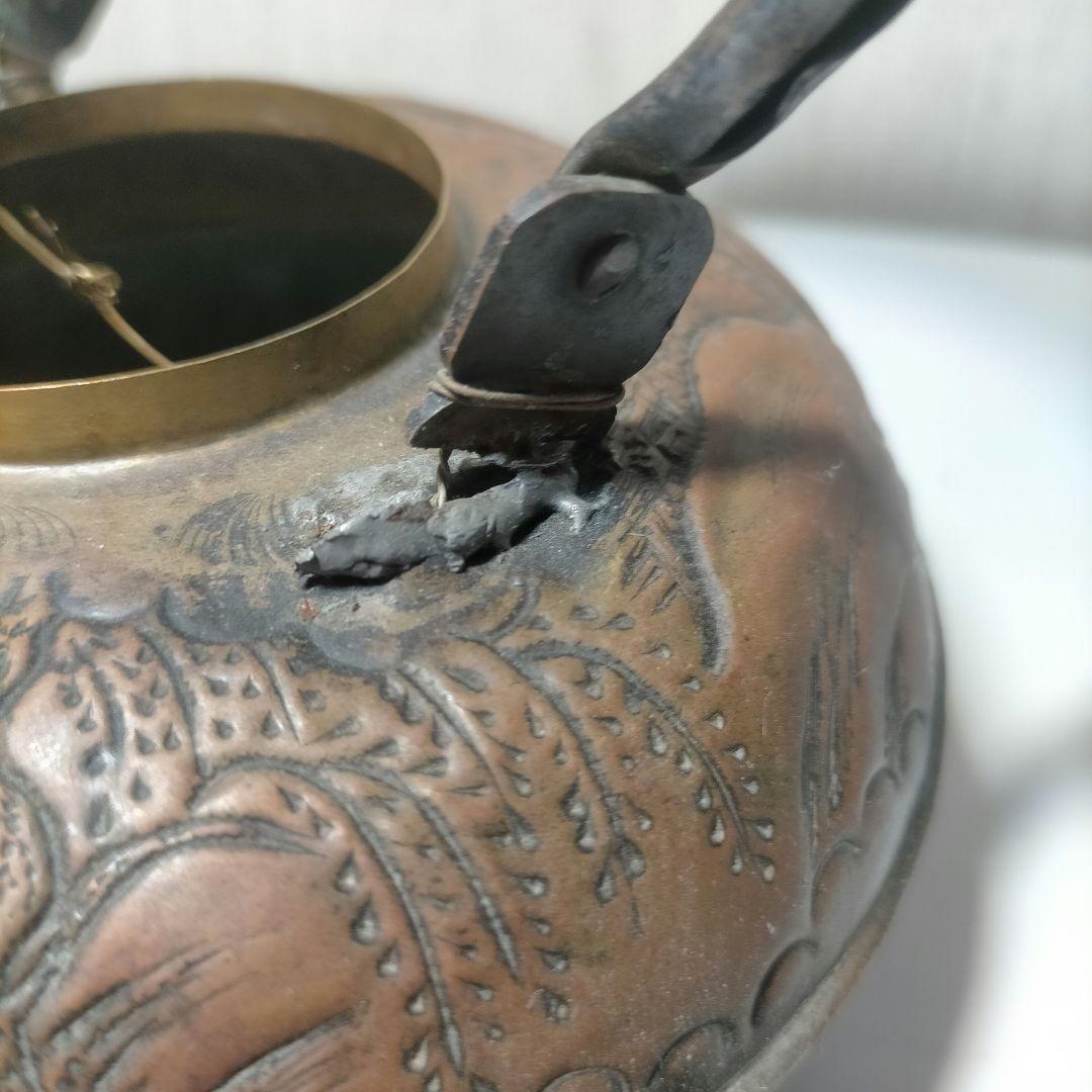 銅製 浮彫り水差し　水注