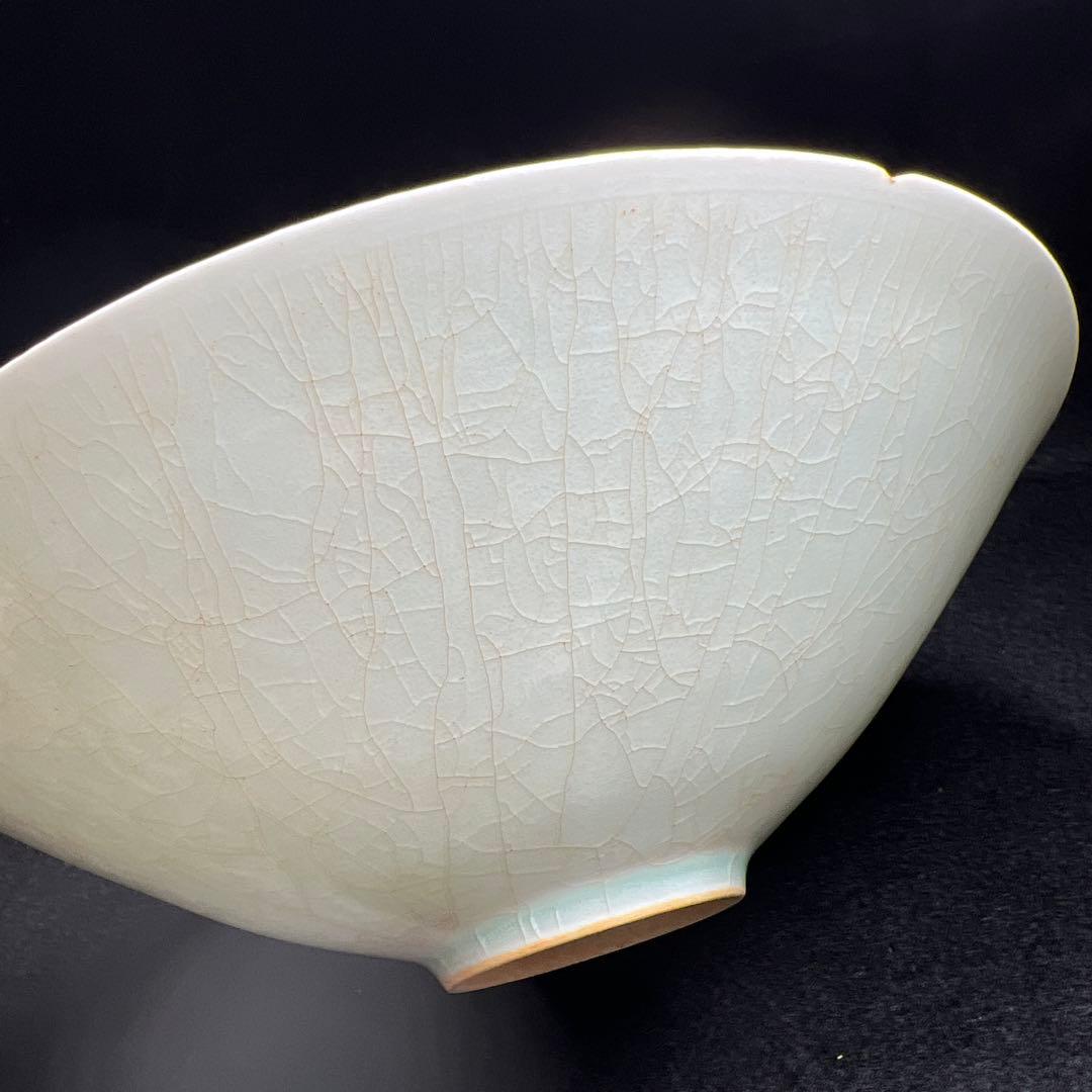 中国宋時代　青影陰刻輪花鉢　木箱付　直径約19.5㎝東Y8-0105☆2Fトヒカ