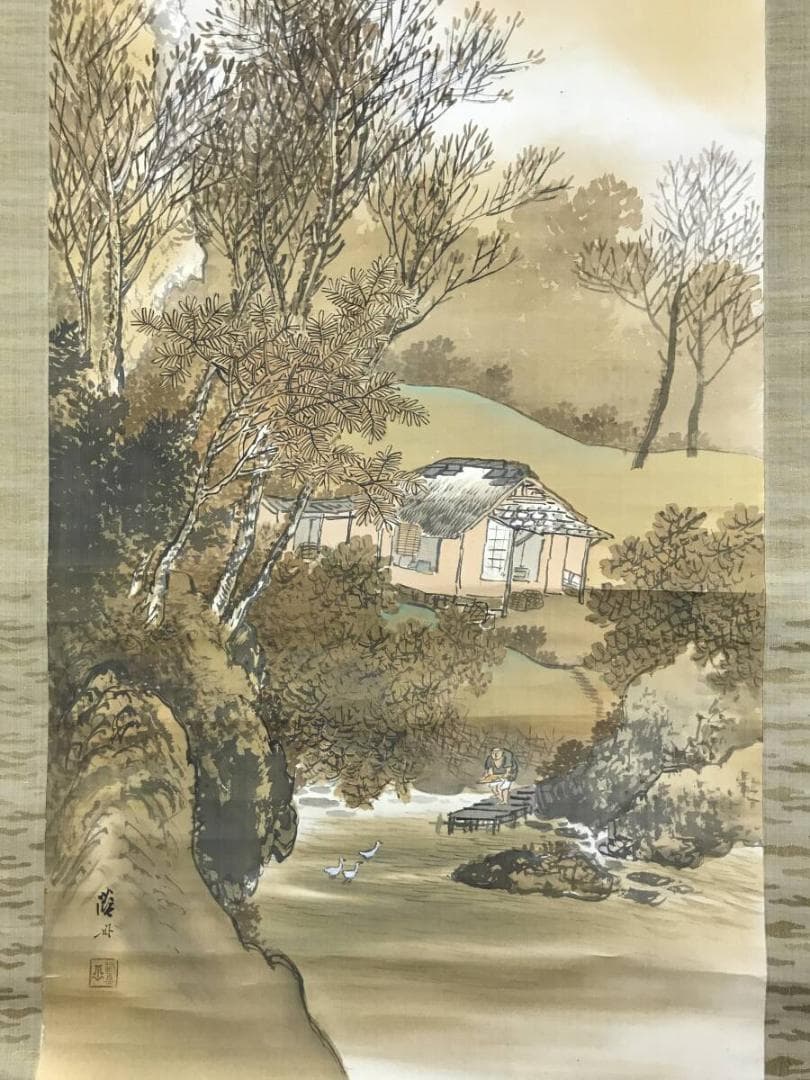 真作/団藍舟/山水図/秋山図/秋景山水図/秋山佳趣図/掛軸☆宝船☆AH-698