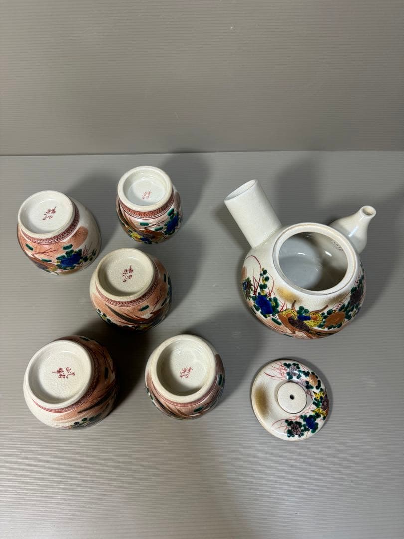 2256 九谷焼　茶器セット　急須1客　湯呑5客　茶櫃付き
