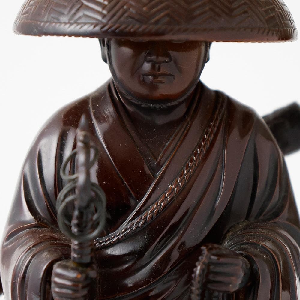 T牧田秀雲作 高岡銅器 空海 弘法大師像 銅像 置物 飾物 銅器　金属工芸