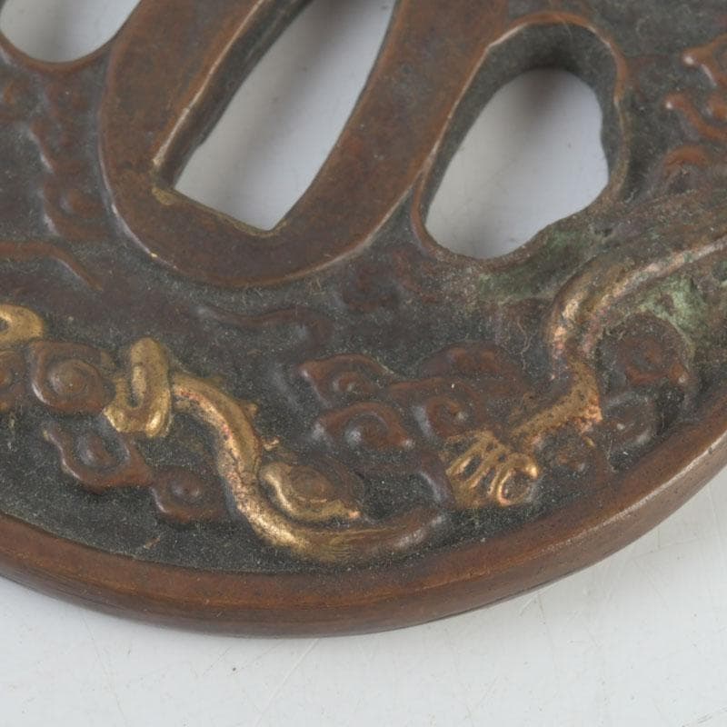 武具　刀装具　古銅　雲龍紋鍔　時代箱　C　9456