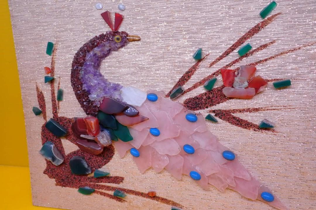 天然石 モザイクアート 鳥図 ハンドメイド 絵画 額なし